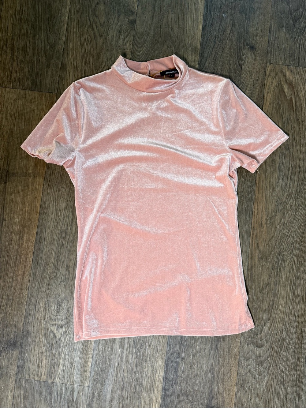 Ambiance Light Pink Velvet Mock Neck Blouse